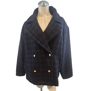 LC Lauren Conrad  Size 3X Textured Navy Pea Coat with Gold Buttons